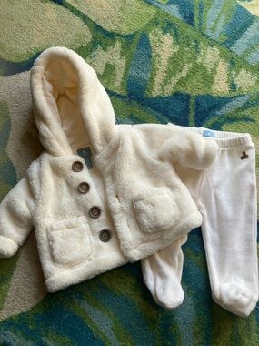 Baby GAP Cream Plush Hooded Baby Jacket & Footed Pants Set